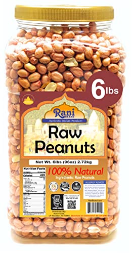 Rani Peanuts, Raw Whole With Skin (uncooked, unsalted) 96oz (6lbs) 2.72kg Bulk PET Jar ~ All Natural | Vegan | Gluten Friendly | Fresh Product of USA ~ Spanish Grade Groundnut/Red-skin