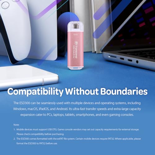 Image of Transcend 2TB ESD300 Portable SSD 1050MB /s Type C, Pink, Thumb Drive