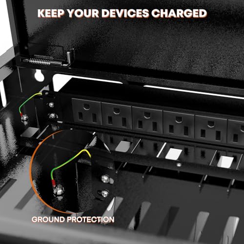 Image of 16 Bay Laptop Charging Cabinet for Chromebook, Locking Charging Station with Cable Management, Charger Storage Box & 2 Locks, Fits 14 inch Screensize Tablet for Classroom Library Office, Black