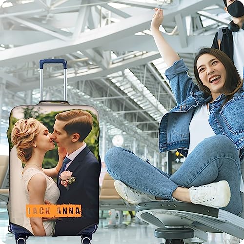 Custom Luggage Cover for Suitcase Personalized Suitcase Cover Add Your Photo Text LOGO Customized Elastic Washable Travel Luggage Cover Protector Baggage Covers (M)4