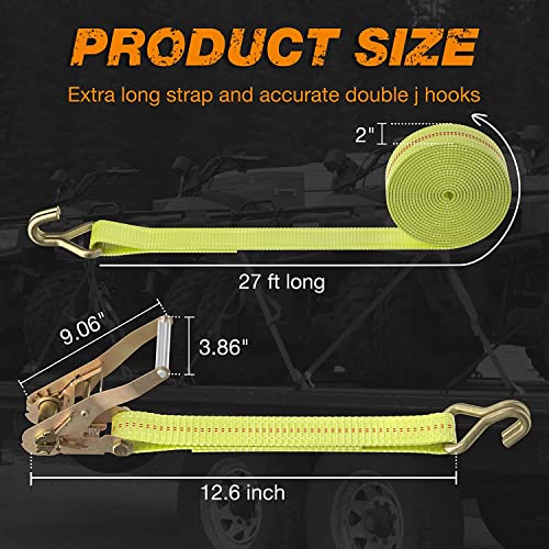 Autofonder Ratchet Tie Down Strap - 4 Pack 2" X 27' Heavy Duty Ratchet Straps With Aluminum Handle, Cargo Straps For Moving Appliances, Lawn Equipment, Motorcycle In A Truck #TOP2