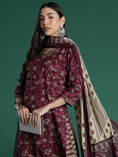 Image of INDO ERA Women's Pure Cotton Printed Kurta & Pant with Dupatta Set