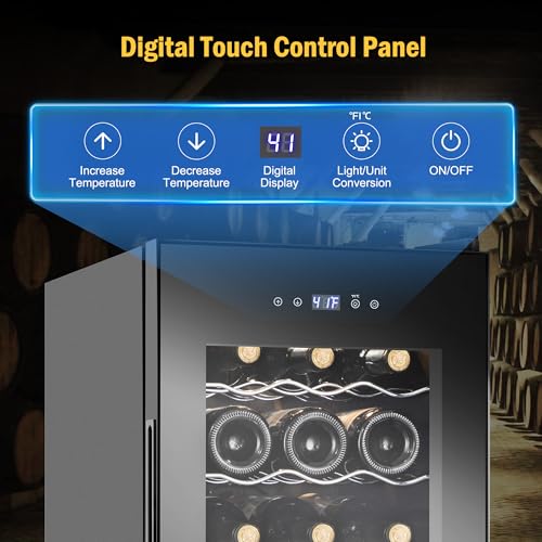 Image of Wine Fridge 18 Bottles, Small Wine Cooler Refrigerator Freestanding with Digital Temperature Control Safety Lock, Frost Free for Red White Wine, Champagne