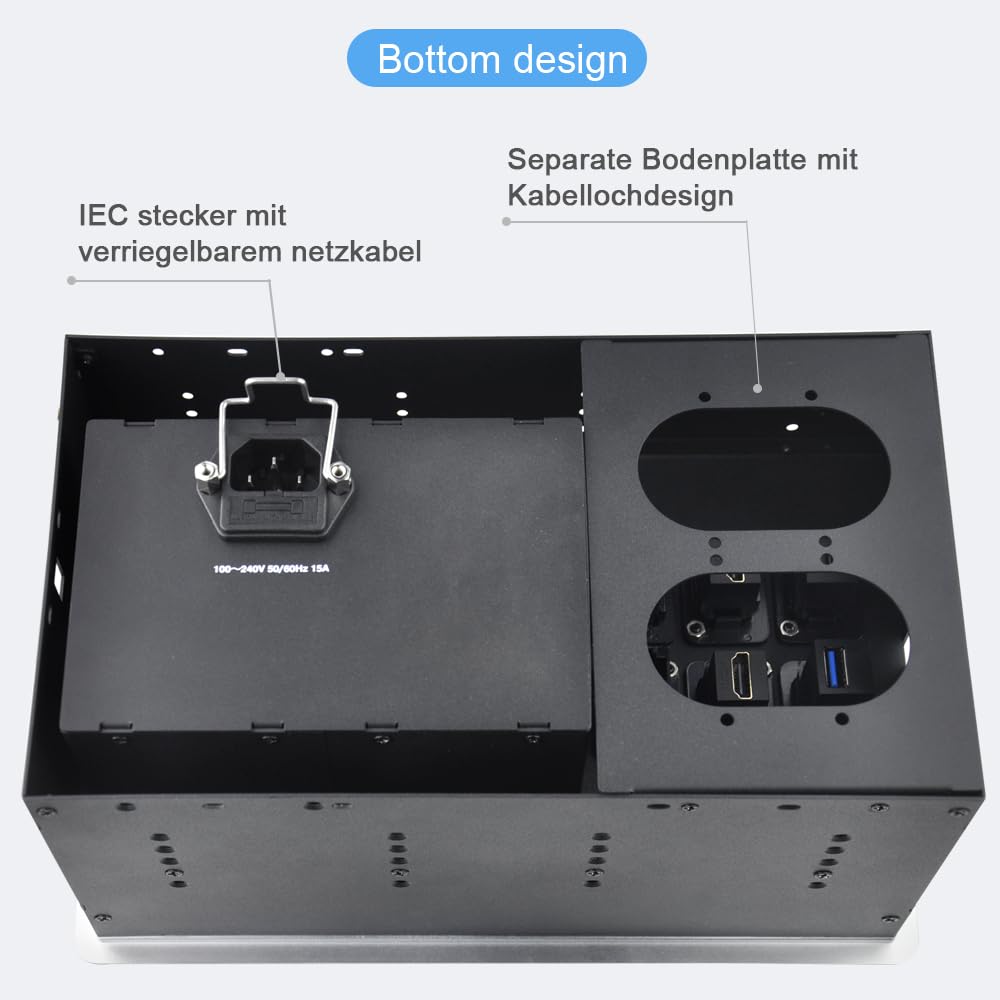 Einbausteckdose versenkbar Konferenzraum Tisch Multimedia Steckdose Silber-2xSchuko-2xCAT6-2xHDMI-1xUSB3.0-Stereo-1xUSB-C Daten (Silver)