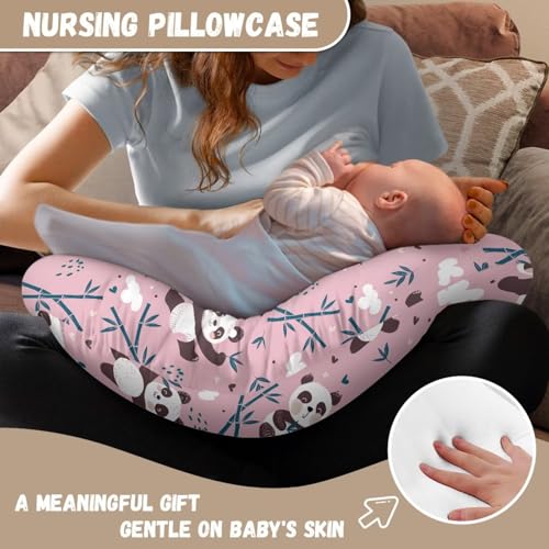 Image of Panda Baby Nursing Pillow Cover Stretchy Breathable Breastfeeding Pillow Cover Easy to Clean Neutral Pillow Cover for Infant Snug