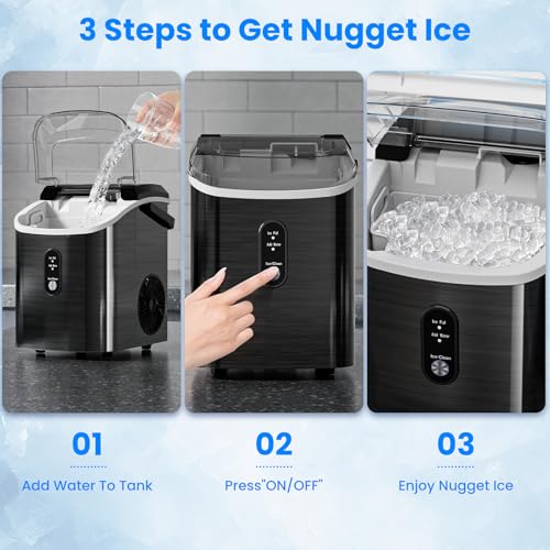 Image of Antarctic Star Nugget Ice Makers Countertop with Self-Cleaning, 35lbs /24H, Portable Sonic Ice Maker Machine with Handle /Basket /Scoop for Home, Kitchen, Office, Camping(Stainless Steel Black)