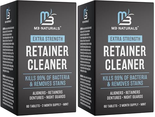 Image of Retainer Cleanser Tablets Cleaner, Removes Odors Discoloration Stains and Plaque 2 Month Supply Denture Cleansers Retainers Mouth Guards Denture Bath Mint by M3 Naturals (Pack of 2)