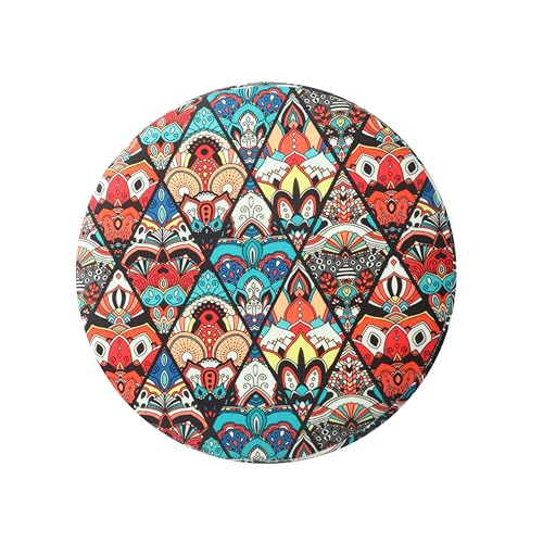 Image of NACIA Printed Sitting Ottoman Stool (16X16X17 Inches) for Living Room, Bedroom | Wooden Pouffes for Sitting & Footrest | Puffy Foot Stool Furniture for Home Decor | Dressing Table Ottoman (Multicross)