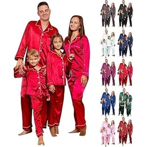 2026 Family Satin Christmas Pajamas Sets Silk Xmas Pjs Matching Sets Soft Sleepwear for Mens Womens Adults Kids