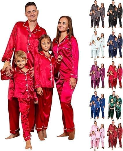 2026 Family Satin Christmas Pajamas Sets Silk Xmas Pjs Matching S...