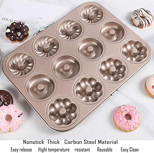 Webake Donut Pan 12 Cavity Fluted Flower Shape Cake Tin Non-Stick Heavy Duty Steel Pan (Champagn Gold) #TOP2