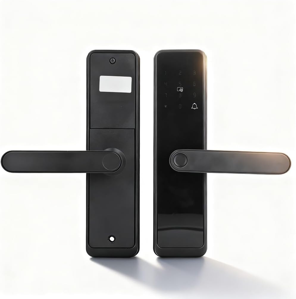 Combination Door Lock Digital Handle Keyless Entry, Fingerprint Knob with Biometric Electronic Passcode - Anti Theft Security, Remote Password Sharing, Indoor Outdoor Use