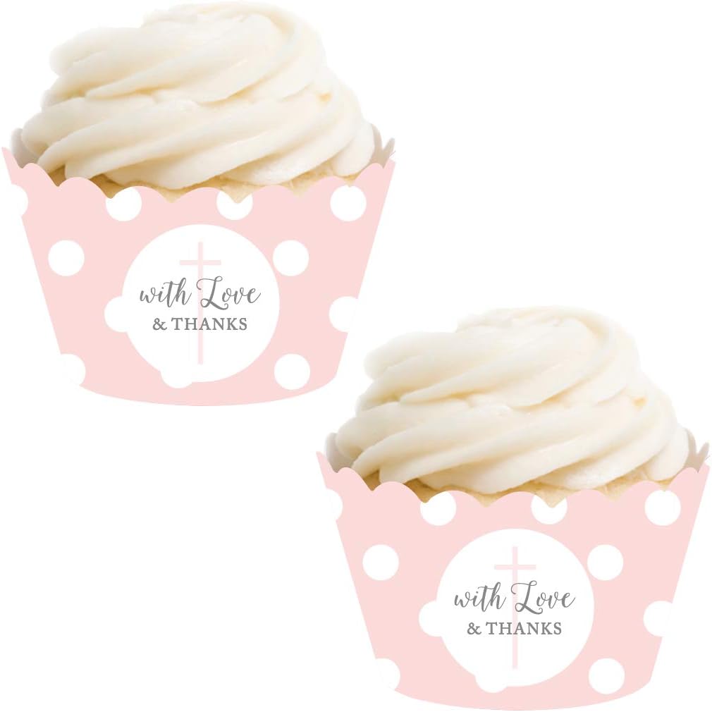 Andaz Press Blush Pink and Gray Baby Girl Baptism Collection, Cupcake Wrappers, 20-Pack