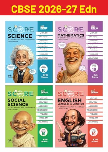 Image of Disha Combo (4 Books) Score 100 Science, Mathematics (Std), Social Science, English Lang. & Lit. CBSE Class 10 - 10 Year-wise Solved Papers (2017 - 2026) with FREE Mobile Stand 6th Edn | 2027 Exam