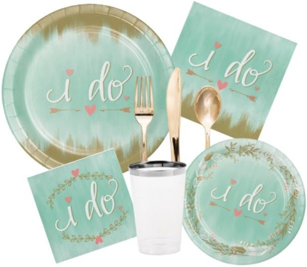 Bridal Shower/Wedding Mint to Be Party Tableware Bundle: Includes Plates, Napkins, Cups, and Cutlery for 8 Guests