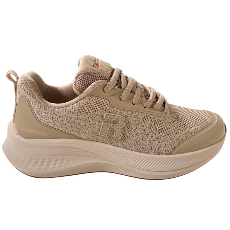Zapatillas Deportivas Mujer Beige de Textil Casual Cómodas | Sneakers de Mujer con Cordones, Suela Ligera y Flexible, Plantilla Acolchada, Ideales para Looks Urbanos de Diario