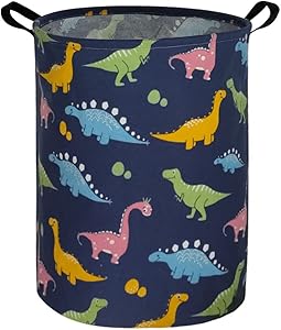 ESSME Dinosaur Laundry Basket Storage Bin large Collapsible Canvas Waterproof Coating Nursery hamper for Toy Bins,Baby hamper ,Gift Baskets ,Boys and Girls ,Kids Room,Home Organizer.(Navy Blue dinosaur)