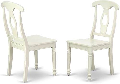 East West Furniture KEC-LWH-W Kenley Dinette Chairs - Juego de 2 sillas de cocina con respaldo de Napoleón de madera maciza, color blanco lino