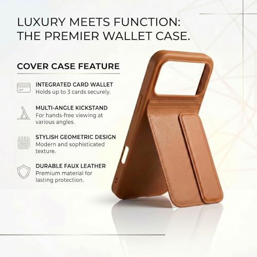 Image of amazon basics Luxury Vegan Leather Back Cover for iPhone 17 Pro Max | Built-in Card Holder Slot | Integrated Mobile Stand | Slim Shockproof Protective Case with Stitched Finish - Tan