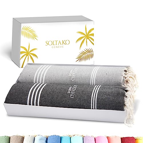 SOLTAKO fouter serviette grande pestemal fouta turco, lot de 2, 100 x 200 cm