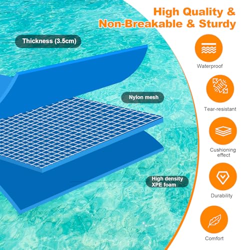 Inoamity XPE Schwimmmatte 210 x 90 cm – Wassermatte für Pool, Seen, Boot, Flüsse & Meer, Reißfest Rollbar mit Sicherheitsfarbe – Schwimmende Ideal für Erwachsene, Familien & Wassersport(Blau)