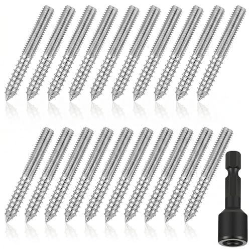 Image of Hicarer 20 Pack 1 /4-20 x 1-1 /2 Inch Hanger Bolts Double Headed Bolts with Driver Self Tapping Screw Threaded Rod Screws for Furniture Double Headed for Wood Furniture Joint, Silver