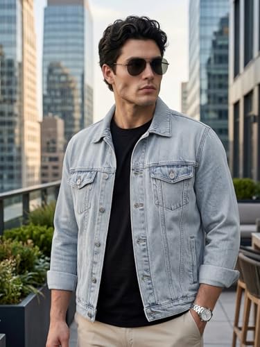 Image of Urbano Fashion Men's Regular Fit Washed Full Sleeve Denim Jacket