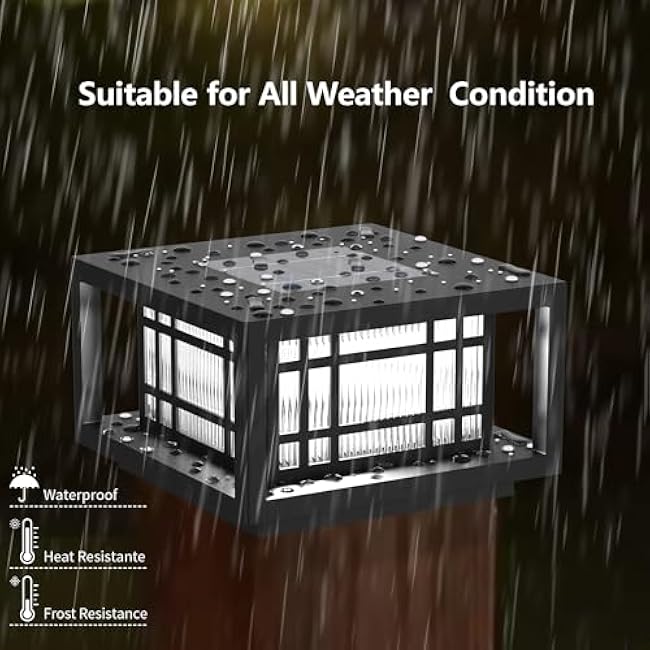 HUYIENO Solar Post Cap Lights Large Outdoor Deck Fence Post Lights 50Lumens Brightness Warm/Bright White Lighing Modes for 4x4 5x5 Vinyl Posts, 4x4 5x5 6x6 Wooden Posts (Black, 2pk)