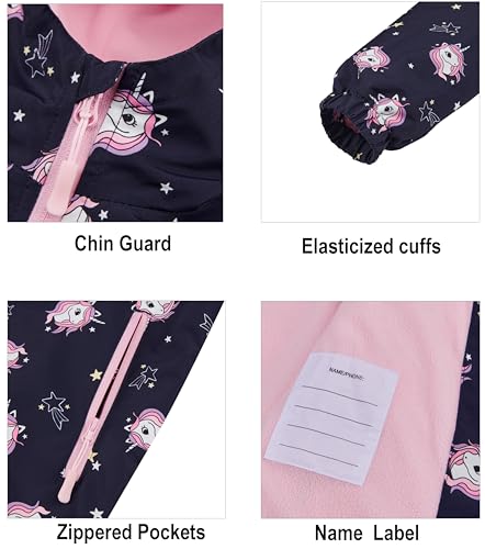 Image of Boys Girls Rain Jackets Waterproof Hooded Fleece Raincoats Lightweight Windbreakers for Kids