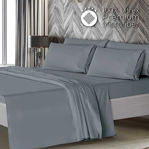 Mueller UltraTemp 6 PC Queen Sheet Set - Ultra-Soft Luxury Series, Cooling & Breathable Hotel Luxury Bed Sheets, Deep Pocket Wrinkle-Free Oeko-TEX, Light Gray