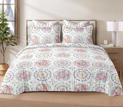 Image of 240 TC Cotton Feel Glace Cotton Elastic Fitted Printed King Size Double Bed Bedsheet with 2 Pillow Covers and Fits Upto 4-6 inches Mattress, Size- 72 inchx78 inch(Chakri)