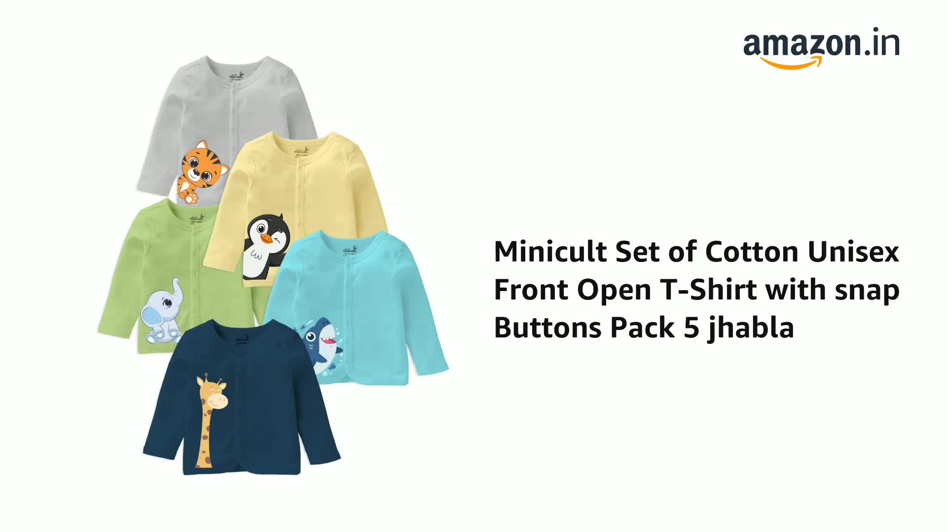 minicult Cotton Regular Fit T-Shirt with Front Open Snap Button