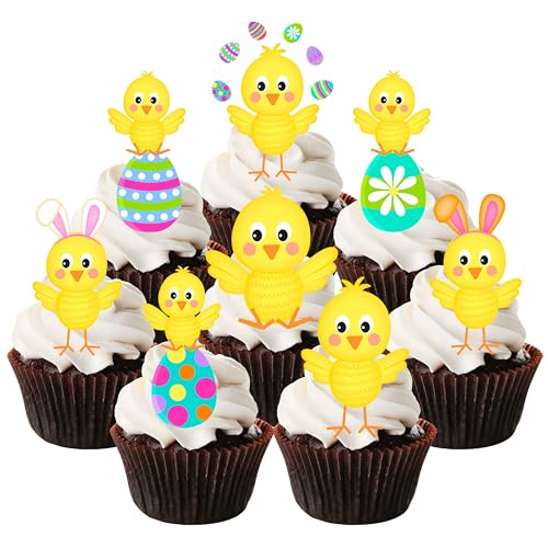 Lot de 24 décorations comestibles pour cupcakes - Motif poussins de Pâques