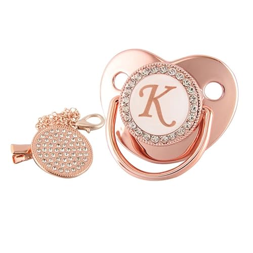 Chupete y clips para bebé con diamantes de imitación, oro rosa, iniciales de 26 letras, personalizable, para bebé, recién nacido, chupete para la