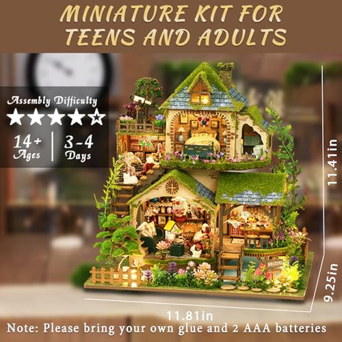 YSWOOD WORLD DIY Miniature House Kit, Mini House Building Kit with LED, DIY Miniature Kit for Adults Teen, Dollhouse Kit for Birthday Father's Day, Forest Adventure