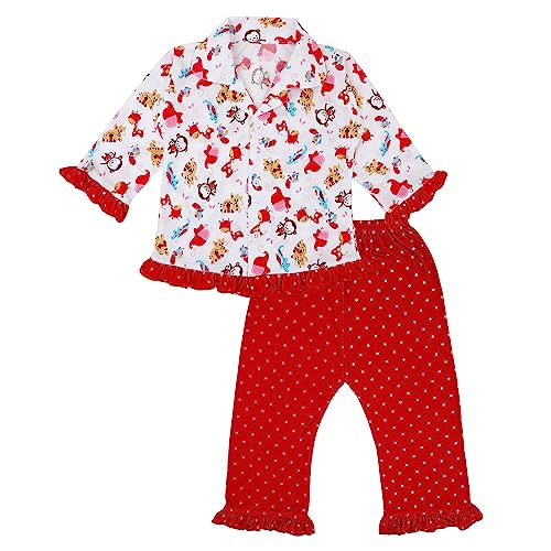 Image of superminis Baby Girls Hosiery Printed ' Animal Print Full Sleeves Night Suit with Frill On T Shirt and Pyjama