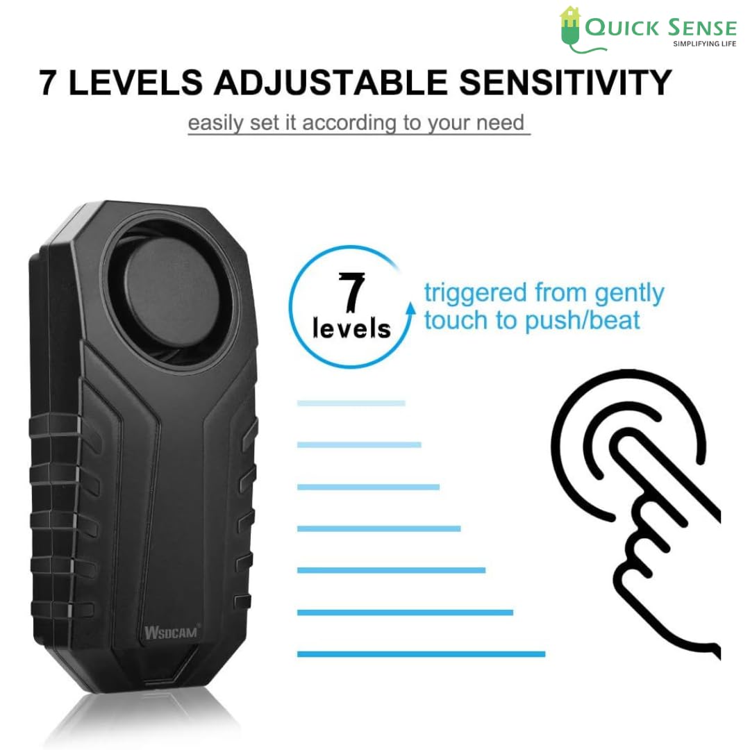 Quick Sense Wireless Bike Alarm 113dB | Anti-Theft Vibration Sensor with Remote | Adjustable Sensitivity & Volume | IP55 Waterproof Motion Alarm for Bicycle, E-Bike, Scooter, Motorcycle | (Pack of 1)