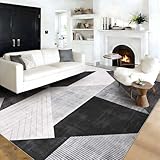 Yinhua Modern Geometric Area Rugs 5x7 Grey Black Rugs for Living Room Washable Rug Non...