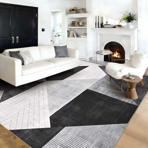 Yinhua Modern Geometric Area Rugs 5x7 Grey Black Rugs for Living Room Washable Rug...