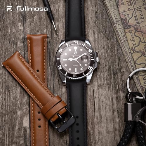 Image of Fullmosa 2 Pack 22mm Leather Watch Bands Quick Release Watch Strap for Men Women, Soft Replacement Strap Wristband with Stainless Steel Buckle,22mm Toffee Brown&Black /Black&Silver | 2 Pack Straps for Vivoactive 4(45mm), Venu 4 (45mm) /3 /2 (45mm), Samsung Galaxy 46mm, Toffee Brown+Black /Black+Silver