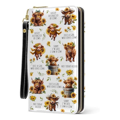 Womens Wallet, Highland Cow Wristlet Wallet For Women, Aesthetic Highland Cow Card Holder Purse With Zipper, Birthday Christmas Graduation Gifts For Women, Office Daily Purse