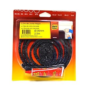 PYRO FEU Guarnizione refrattaria 6 mm x 2,5 m + Tubo di Colla, Fibra di Vetro, Nero