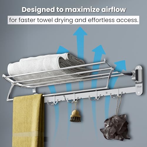 Image of Gloxy Bathroom Accessories Set Towel Rack for Bathroom 24 Inch - Bathroom Towel Hanger for Wall - Towel Stand for Bathroom - Towel Holder in Bathroom, Kithcen, Hotels, Etc.(Chrome, Foldable, 1pc)