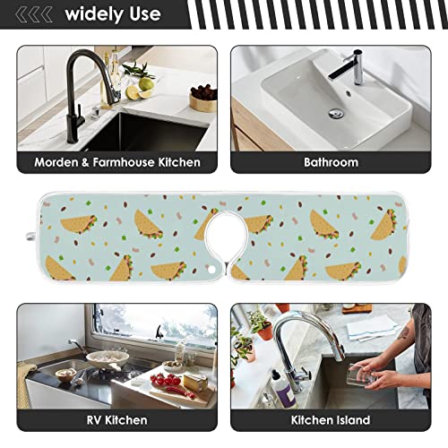 2 Pack Faucet Absorbent Mat Washable Sink Splash Guard Bathroom Faucet Drip Drying Mat Kitchen Accessories Medium 23X5 Inch Cute Cartoon Tacos Colorful Pattern Mexican #TOP4