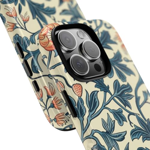 Coque rigide iPhone 16 Pro florale bleu et orange haute finition - 2