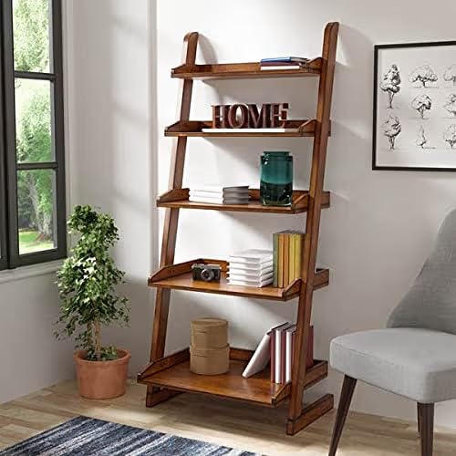 Khezzart Wooden Ladder Shelf Bookshelf Planter Stand 5 Feet Sheesham Wood Home Decorative for showpiece Floor Shelf