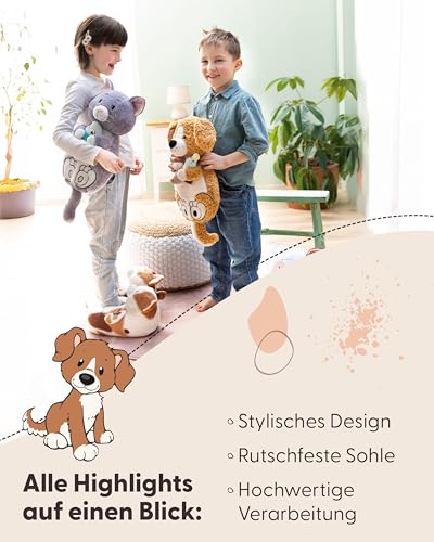 NICI Hausschuhe Hund braun 40-43 (L) - braun - Warme NICI Kuscheltier Hausschuhe für Jungen, Mädchen & Erwachsene, Tier-Schuhe mit Anti-Rutsch Sohle, Slippers - 62170