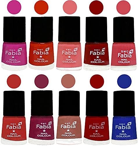 Image of SMC Fabia ALL IN ONE (PACK OF 10), Long Lasting Glossy Nail Polish, 6 ml Each, All Vibrant Colours,02313