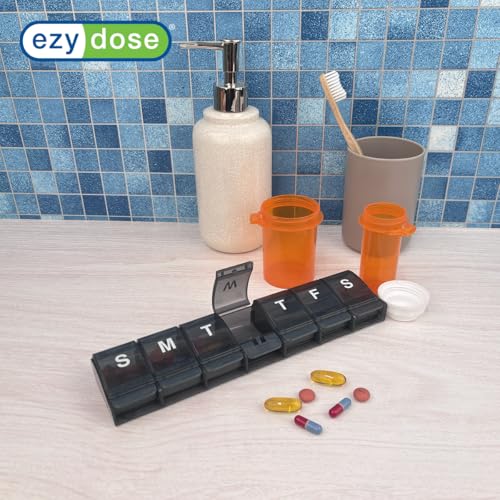 Image of Ezy Dose Weekly (7-Day) Pill Organizer, X-Large Medicine Planner, Black | Daily Vitamin & Supplement Case, Spacious Push-Button Compartments, Convenient & Easy to Use, Travel-Friendly, BPA-Free