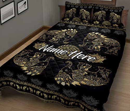 Custom Elephant Floral Mandala Pattern Gift Personalized Name For All Season Quilt Blanket & Pillowcases, Quilts Bedding Set & Pillow Cover, King Queen Double Twin Throw Full Size Bedspread Bed Sets #TOP3
